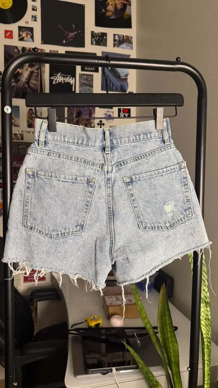 PacSun Button Fly High Rise Distressed Denim Shorts Light Wash Size XS